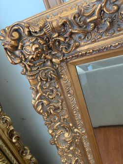 Large Ornate Gold Baroque Wall Mirror vintage 63” by 51” .
