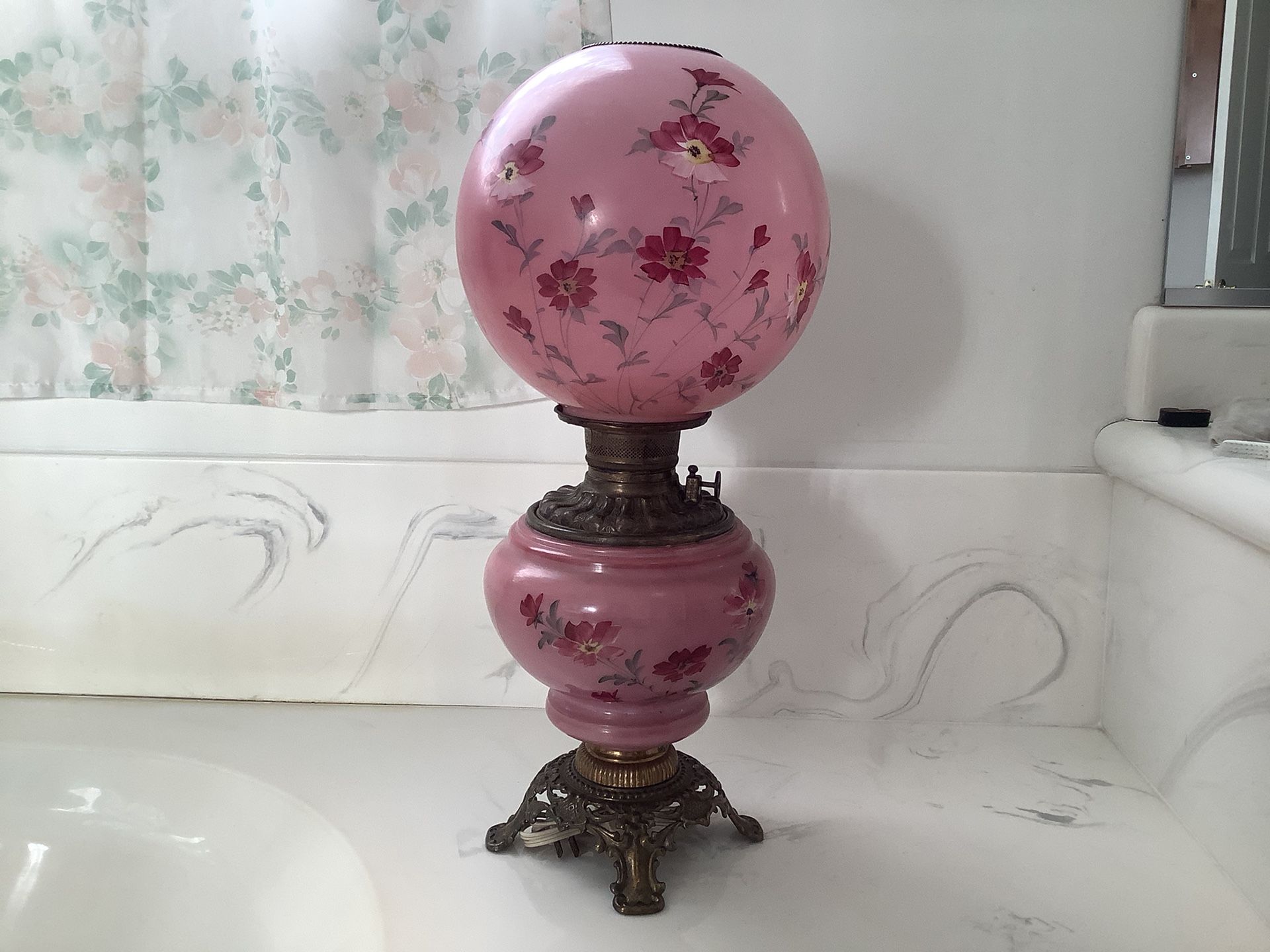Antique Rose Table Lamp Converted