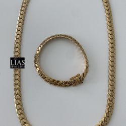 New 18k Yellow Gold Filled Cuban Link Chain and Bracelet Set 