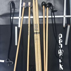 Pro Rock Percussion Zipper Bag And Some Drum Sticks And Mallets