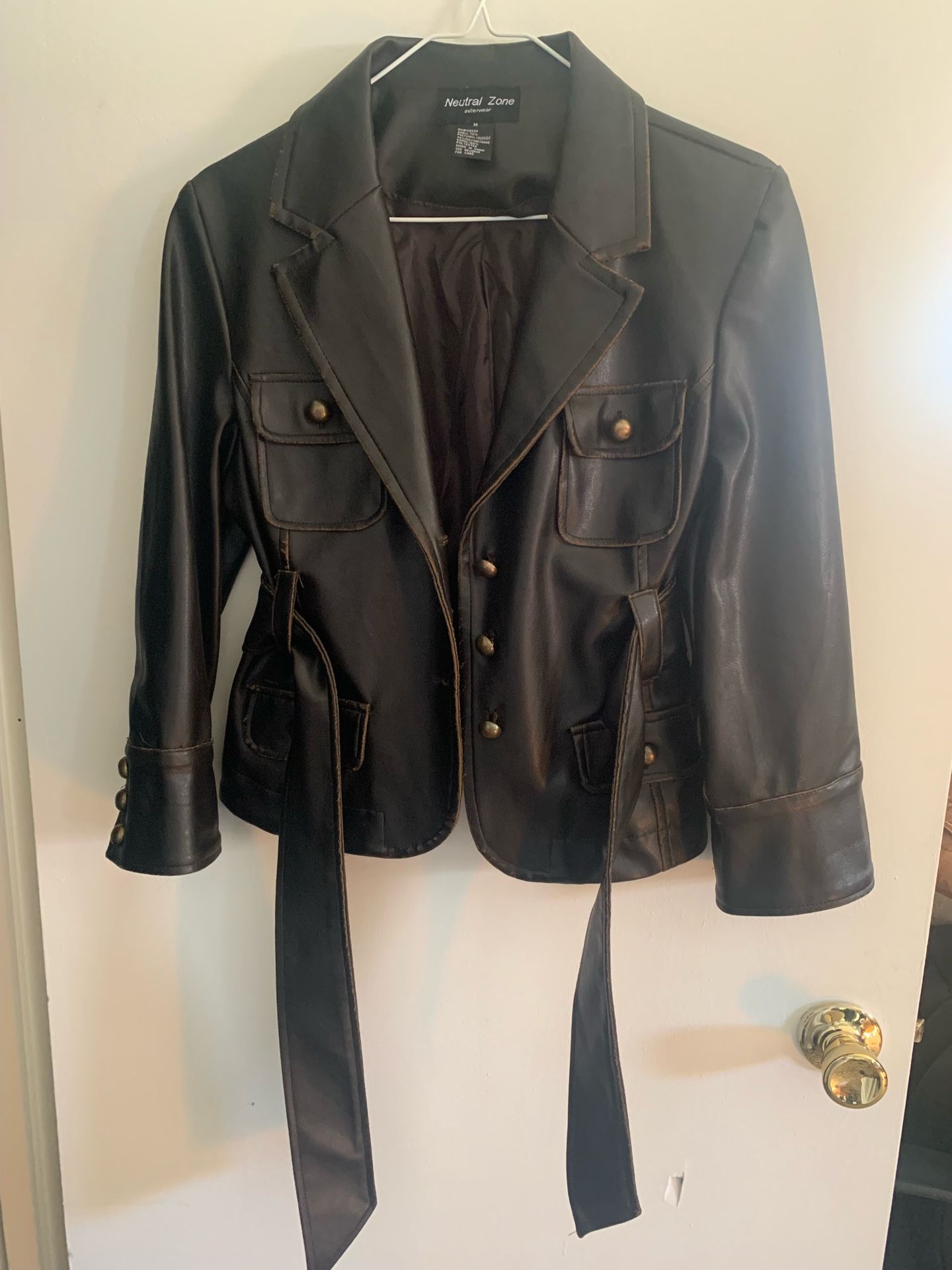 Juniors Neutral Zone faux leather cropped jacket Size M