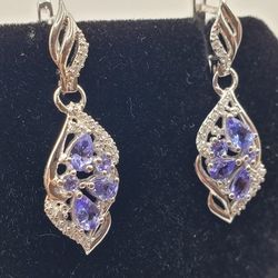 1.11 CT Tanzanite and White Topaz Sterling Silver Earrings 