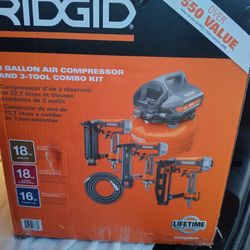 New Open Box Ridgid 6 Gallon Air Compressor And 3 Tool Combo Kit 