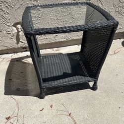 Outdoors Or Indoor Side Table | Glass Top And Wicker