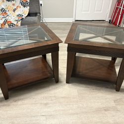 Brown End Tables w/ Glass Top