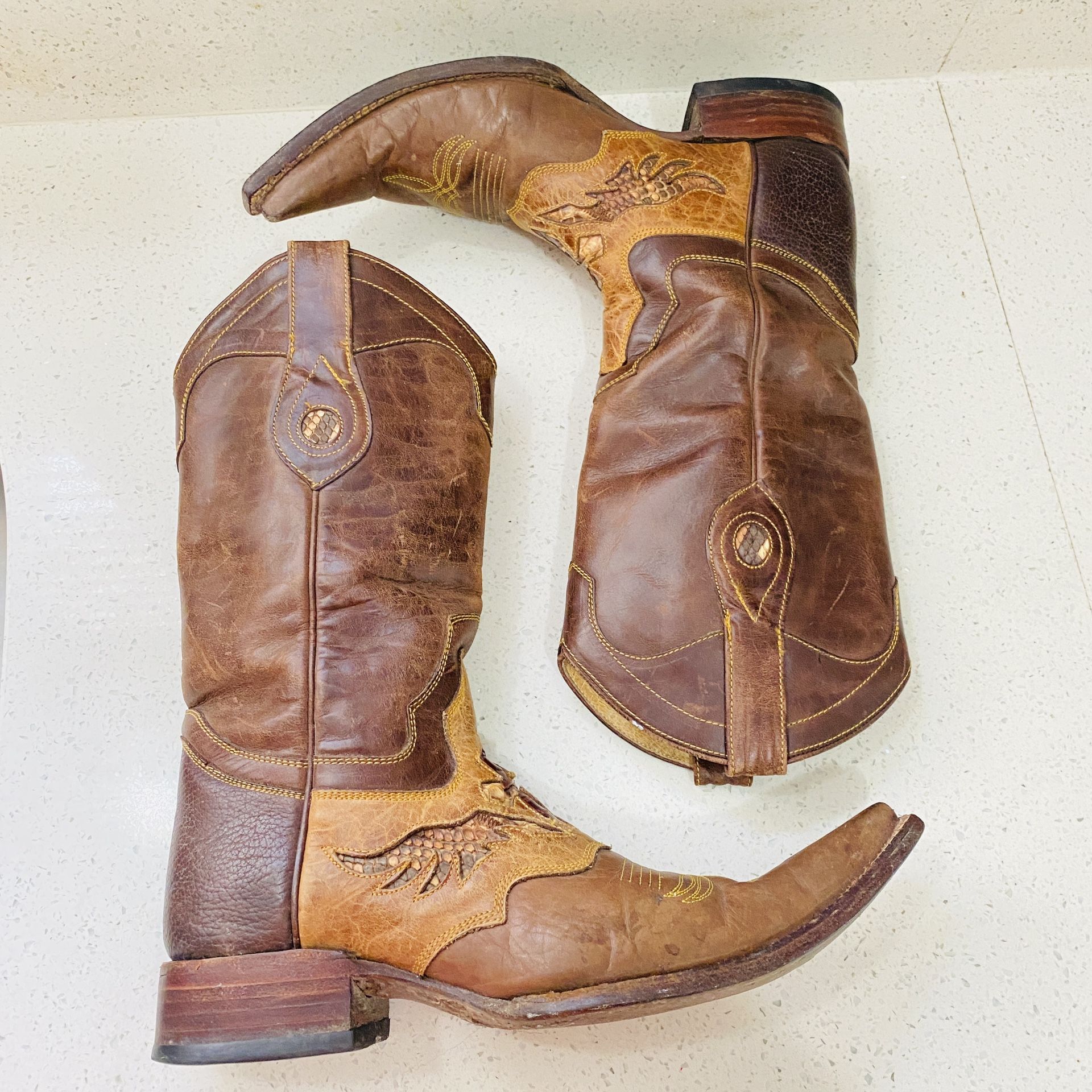 Arango Boots Men's MX26 US7 Brown Leather Western Cowboy Two Tone