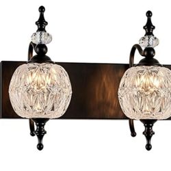 (New Factory Sealed) 
Black 2-Light Vintage Crystal Bathroom Wall Sconces Antique Bathroom Vanity Light Fixtures Retro Wall Sconce Light with Crystal 