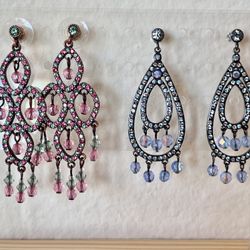 New Swarovski Crystals Earrings Dangle Drop 2 Pairs Joan Rivers