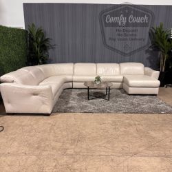 🛋️ Cream Natuzzi Leather Reclining Sectional Sofa (Delivery Available!! )