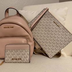 Michael Kors 3 Piece Set (Mini Backpack, small wallet and wristlet pouch)