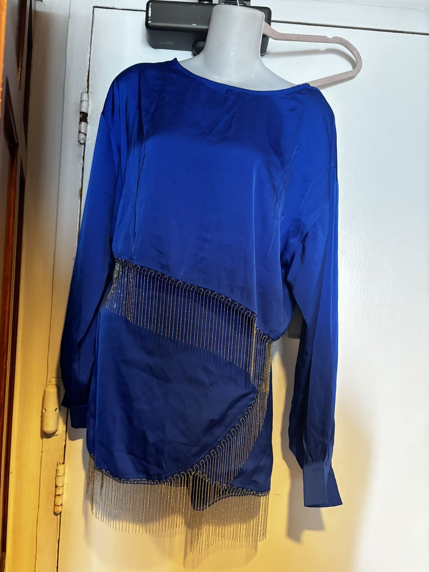 Two piece skirt & blouse shirt rhinestone fringe dress suit wide sleeve new y2k