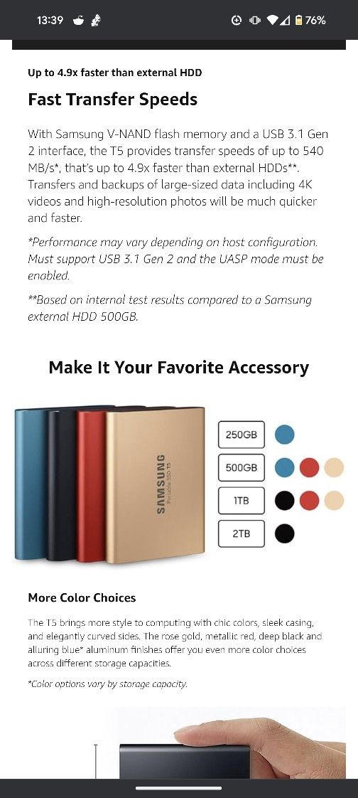 Samsung Portable SSD T5