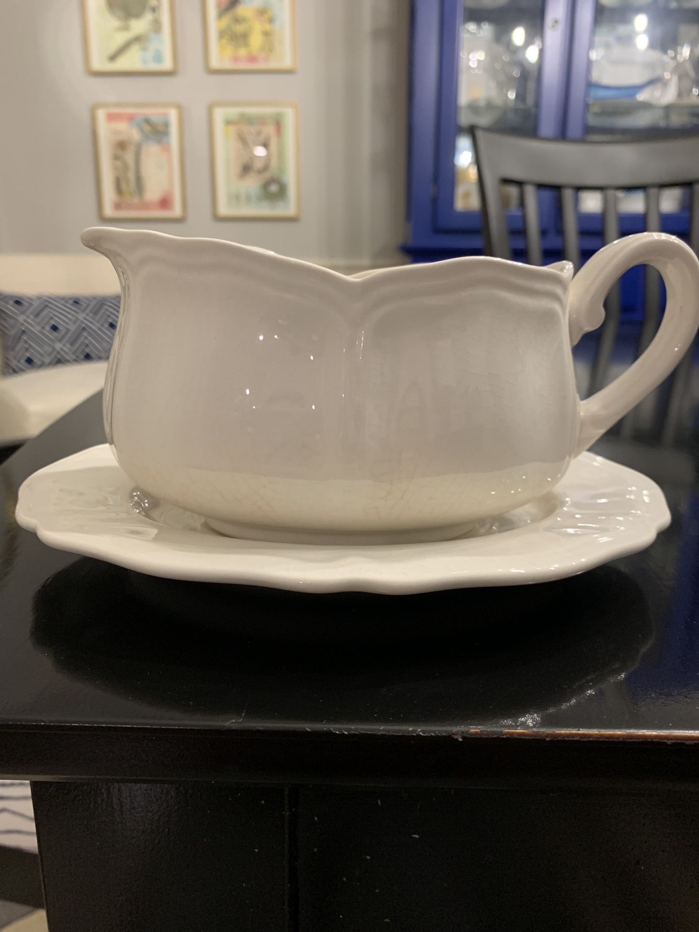 Vintage Ironstone Gravy Boat / Serving Dish And Saucer