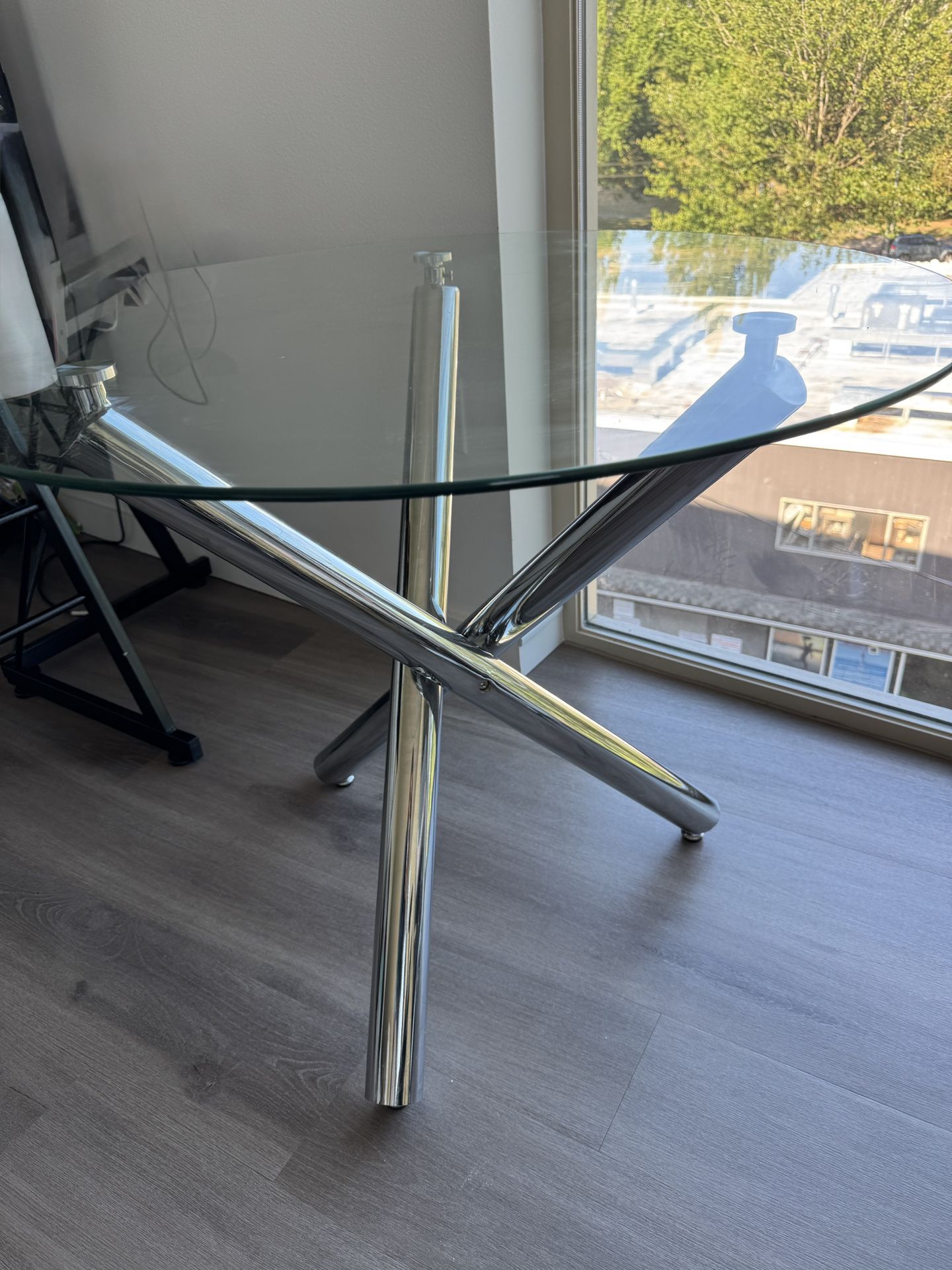 Stainless Steel Dining Table With Glass Top