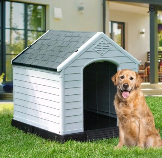 New Plastic Large Dog House  With Elevated Floor Ventalated Panels ALL Weather Resistant Pet Shelter Large Dog Igloo  Casa De Mascota 