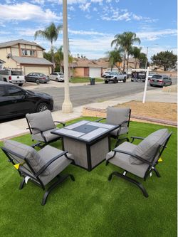 Outdoor fire pit & 4 motion chair set