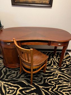 Vintage Solid Wood Kidney Shaped Desk and Wood Chair