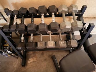 Dumbbells with rack and bench