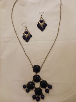 Blue Stone Pendant Necklace and Earring Set