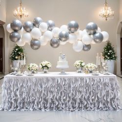 Wish Care 14ft Silver Sequin Tutu Table Skirt For Rectangle Tables Curly Willow Tutu Skirting Ruffle Table Cloth Glitter Desk Skirts For Wedding Birth
