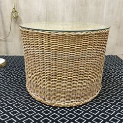 Round Wicker Coffee Table With Glass Top