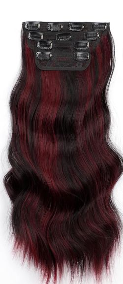 Clip in Hair Extensions Black Burgundy Mixed 20”