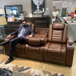 Brown Leather Power Reclining Sofa, Loveseat, Recliner With Air Massage System ⭐No Needed Credit Check 💛 $39 Down Payment with Financing


0637