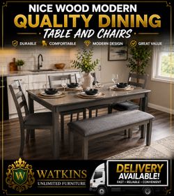 Modern Gray Dining Table Set – Table, 4 Chairs & Bench – Delivery Available!
