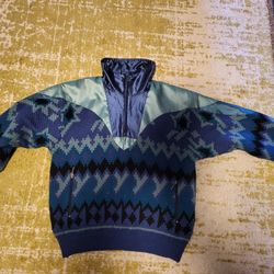 Vintage 80s Vintage Aztec SPYDER 3/4 Wool Blend Insulated Heavy Knit Ski Jacket Long Sleeve Ski Team