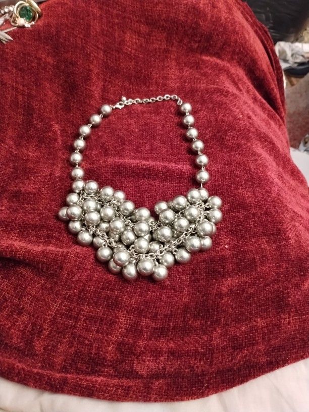 Silver Bauble Cluster Beaded Choker Necklace


