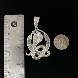 Heavy Cobra 925 Sterling Silver Pendant With Baguettes