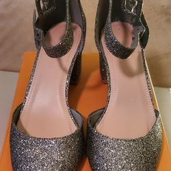 Women's Dark Grey Silver Glitter Dress Shoes Size 7.5