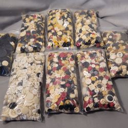Assorted Mixed Lot of Multicolor Buttons 7 Lbs. 4.2oz Total.  There Are 8 Bags 