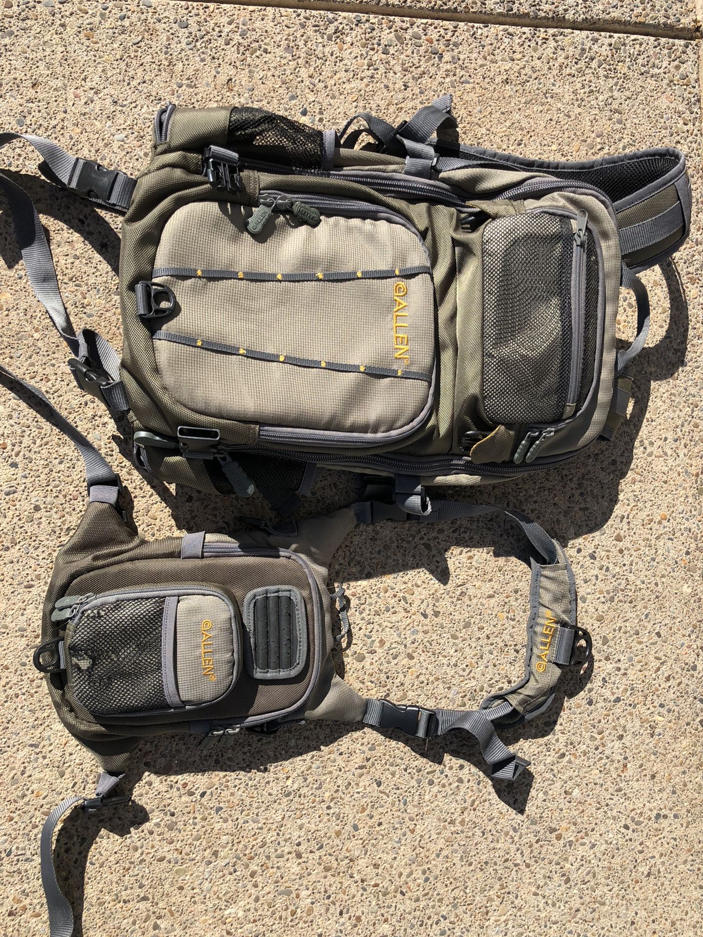 Allen Gunnison Fly Fishing Backpack And Allen Fall River Chest Pack