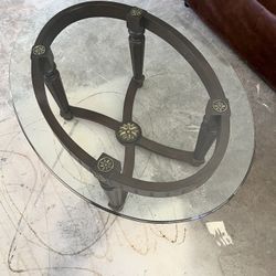 Round Glass Coffee Table, Solid Wood Base, Like New
