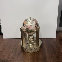 Mother Of Pearl & Gemstone Rotating Globe With Three Quartz Clocks & Thermometer