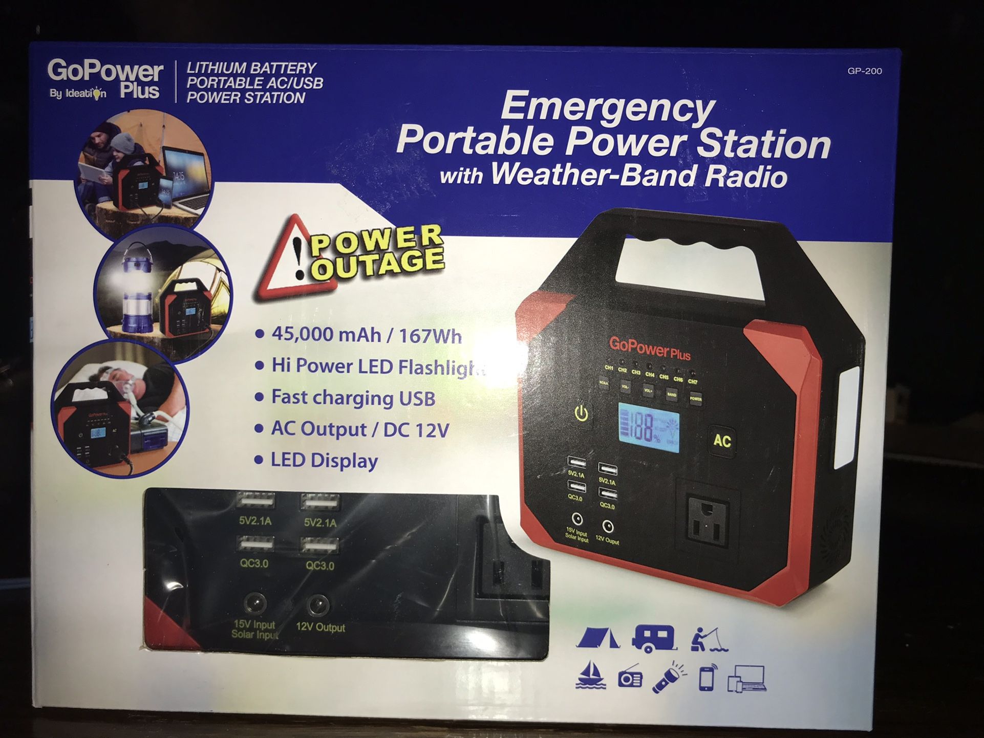 GoPower Plus Emergency Portable Power Station with Weather Band Radio And Flashlight