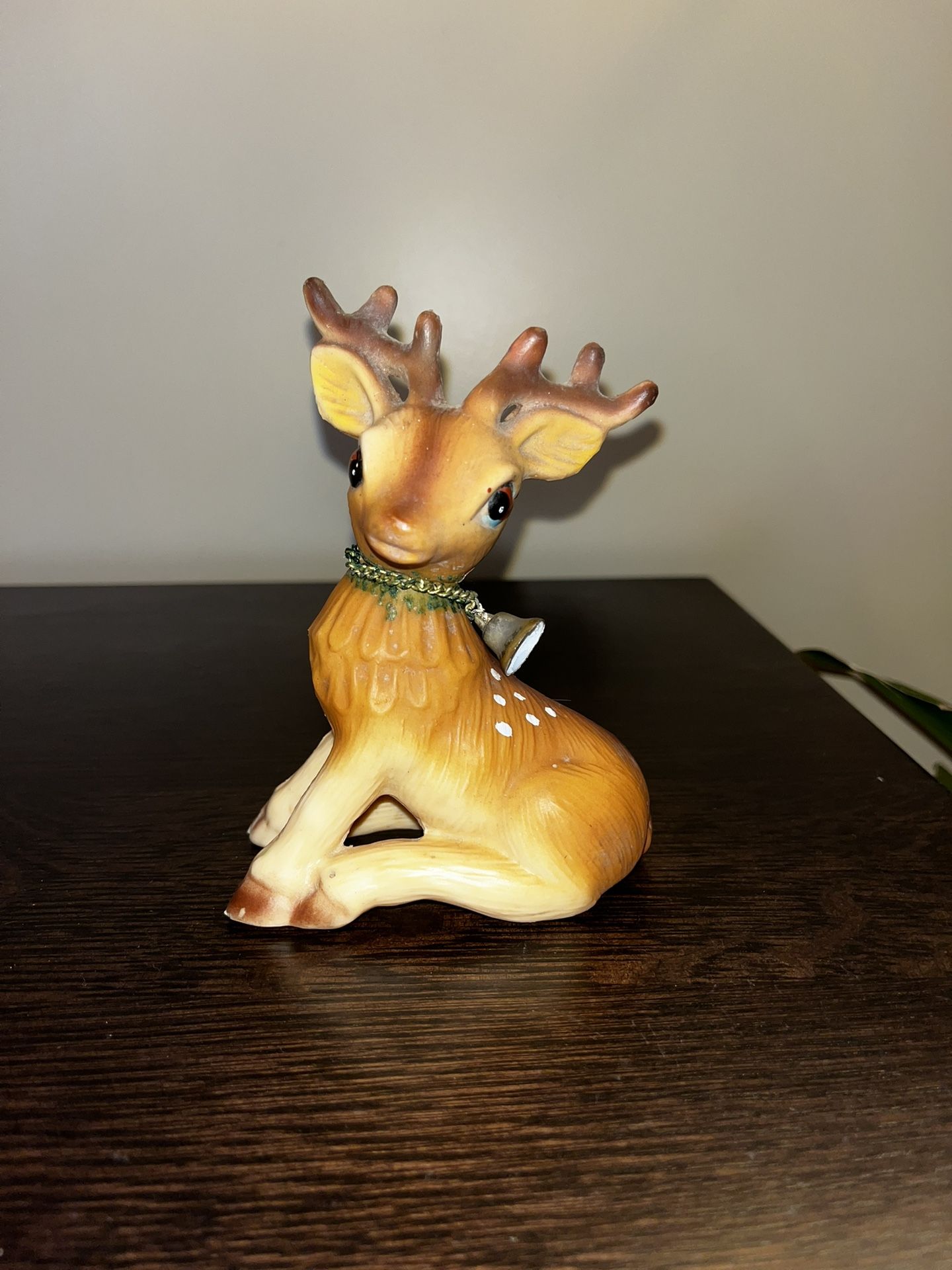 Vintage Christmas MCM Rubber Reindeer Brass Bell Japan