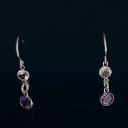 Amethyst and White Topaz Sterling Silver and White Gold Drop Earrings