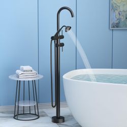 Freestanding Bathtub Faucet,Tub Filler Floor Mount Stand Bathtub Faucet Brass Bathroom Tub Faucets with 2 Function Telephone-Shape Handheld Shower Wan