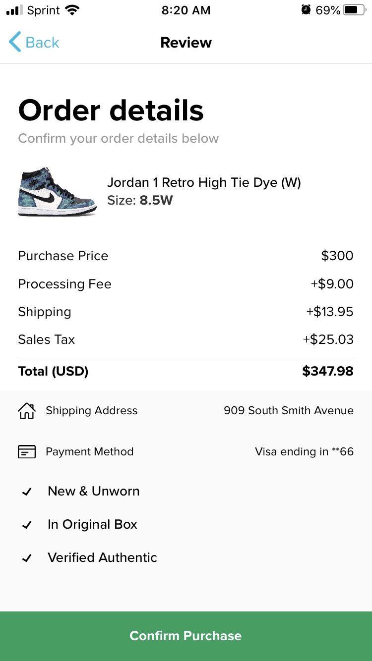 Air Jordan 1 high OG Tie Dye size 8.5 wmns