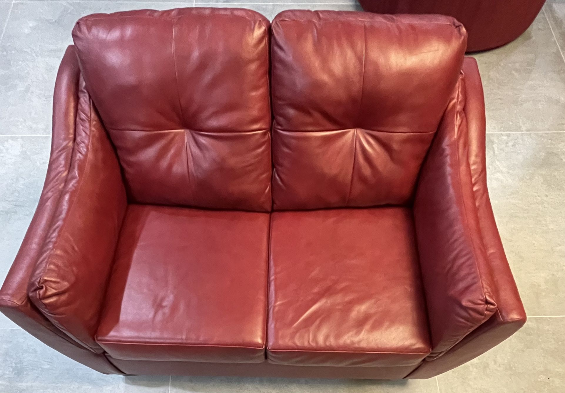 Price Drop! Genuine Red Leather Loveseat