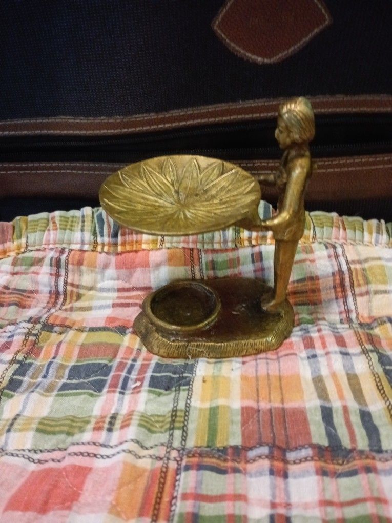 Vintage Solid Brass Statue Figurine Candle Holder For Sale 