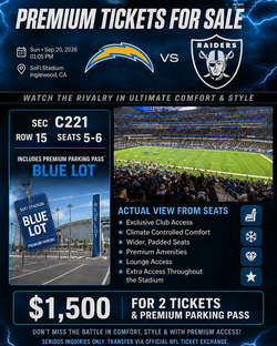 Chargers vs. Raiders Sofi Sun - Sep, 20, 2026 at 1:05PM