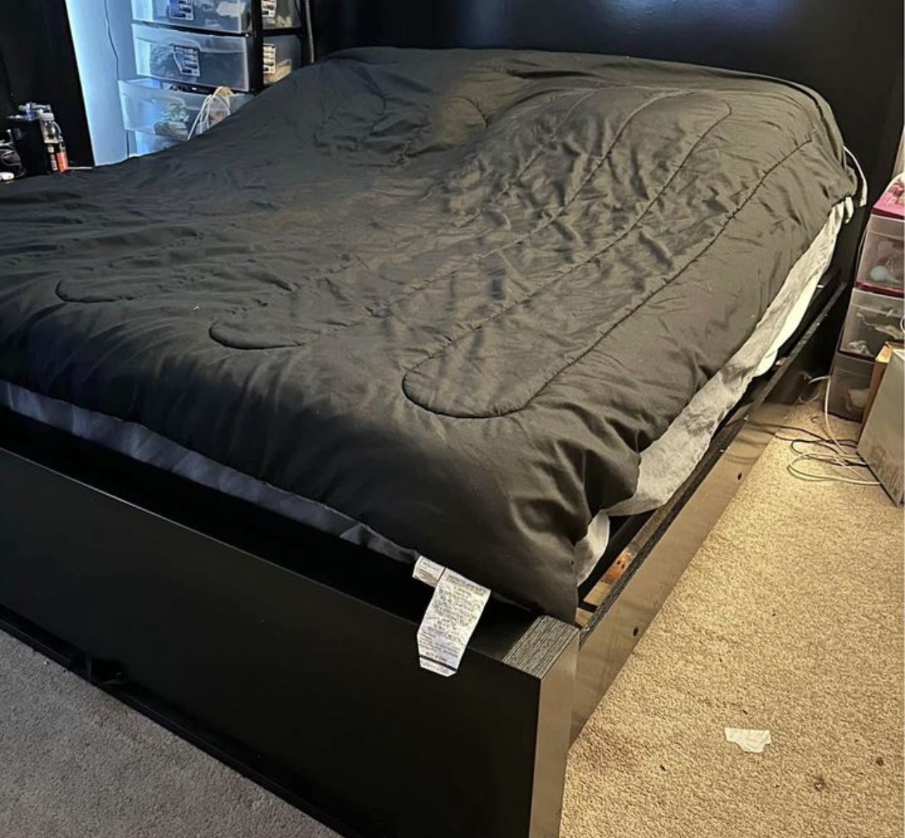 King size bed frame with steal platform & mattress (no box springs needed)