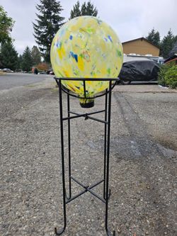 Yellow Glass Gazing Ball and Stand