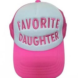 Women's Pink White Trucker Hat Favorite Daughter Mesh Snapback Cap