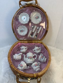 Child Glass Tea Play Set In Basket