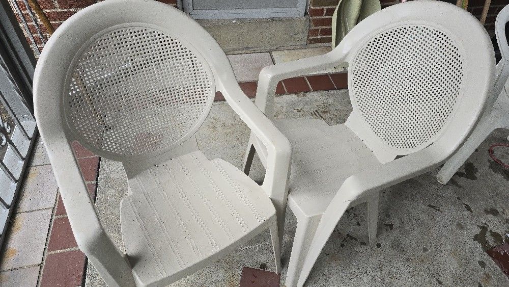 Set Of Two Stackable Plastic Patio Chairs