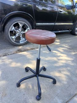 Adjustable Rolling Stool with Brown Cushion